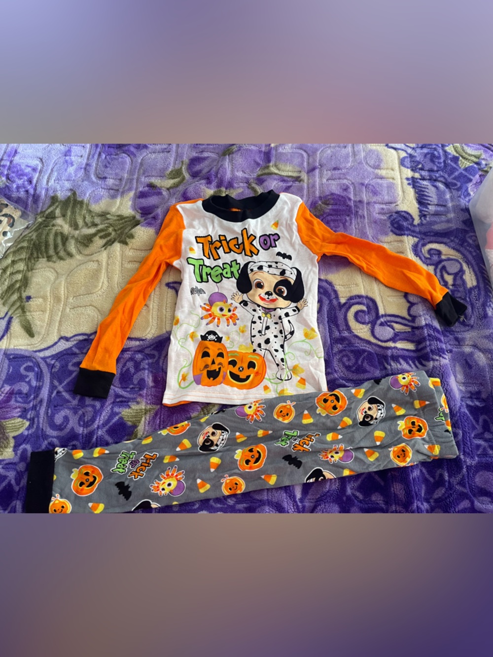 Kids Halloween Pajama Set - Orange & Gray Trick or Treat